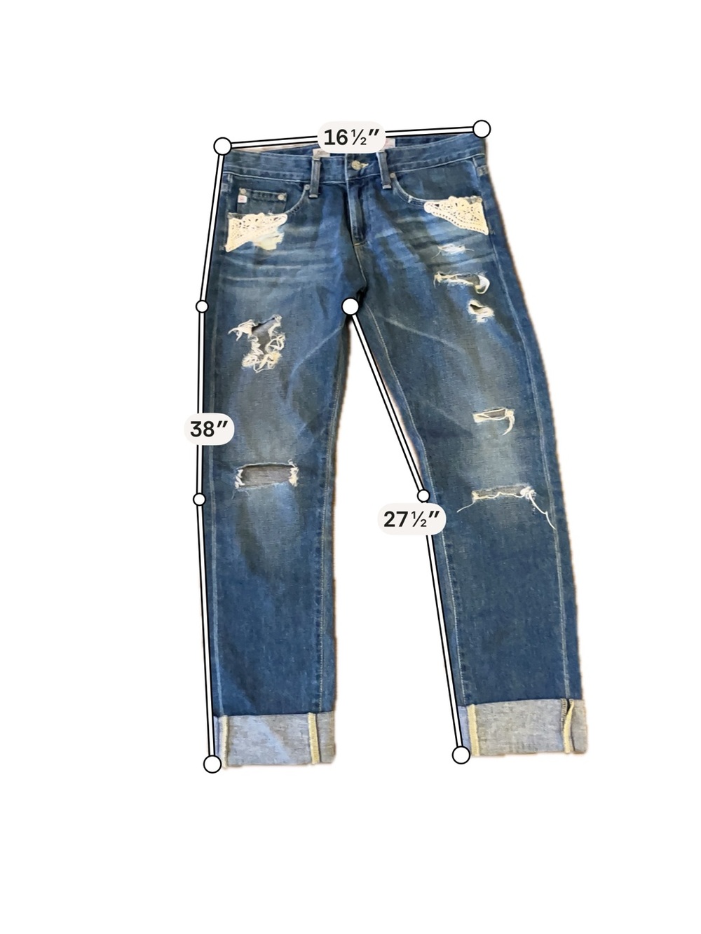 Ag Adriano Goldschmied Piper Distressed Dark Cropped Jeans with Lace Insets - Picture 3 of 6